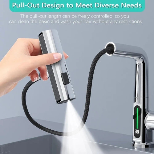 شیر ظرفشویی هوشمند 4 حالته شاوری با نمایشگر دما در آشپزخانه مدرن