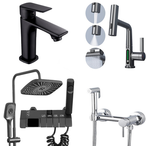 پک کامل شیرآلات هوشمند شامل دوش LED، ظرفشویی دیجیتال و توالت فرنگی